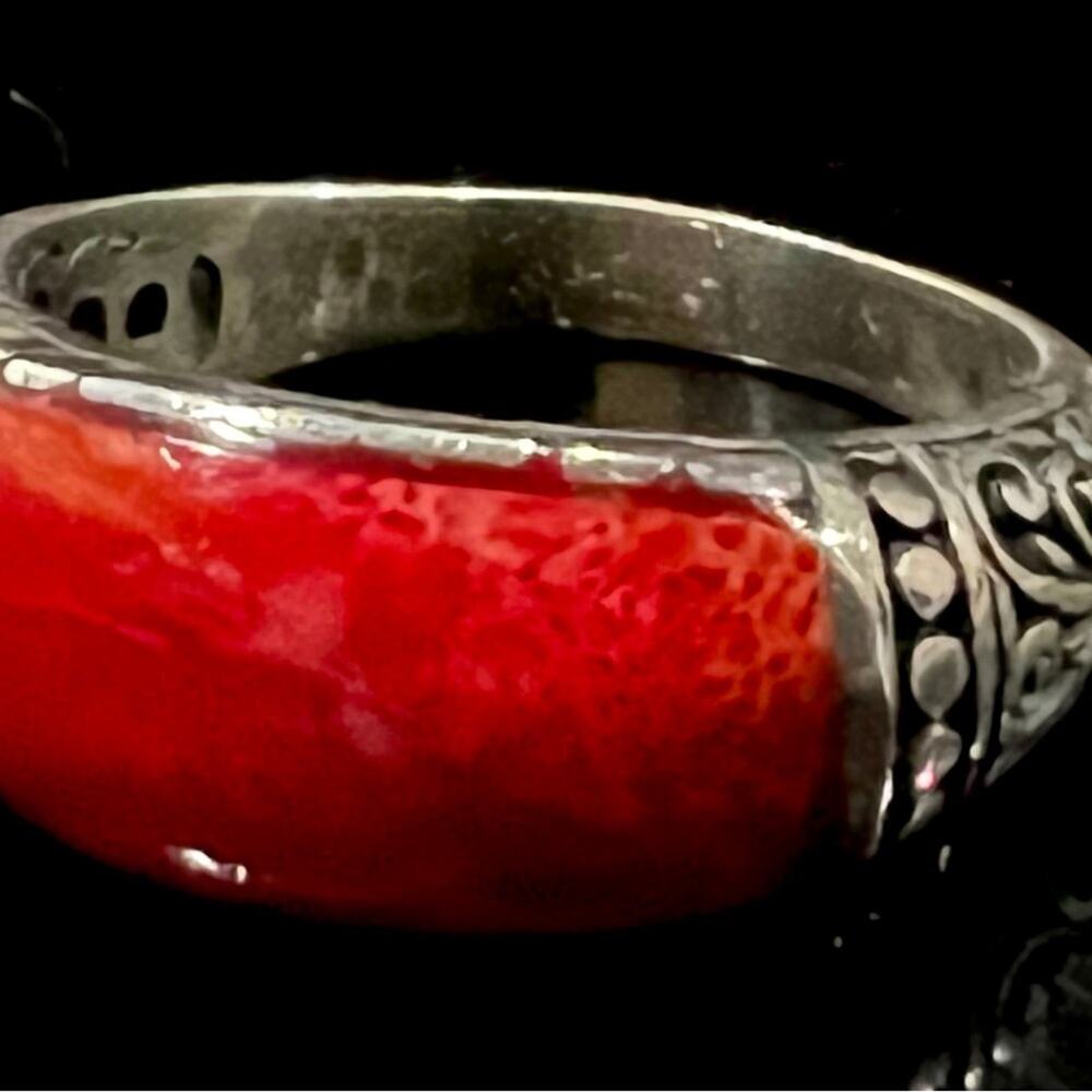 Artisan 925 Silver Red Sponge Coral Saddle Ring Size 10